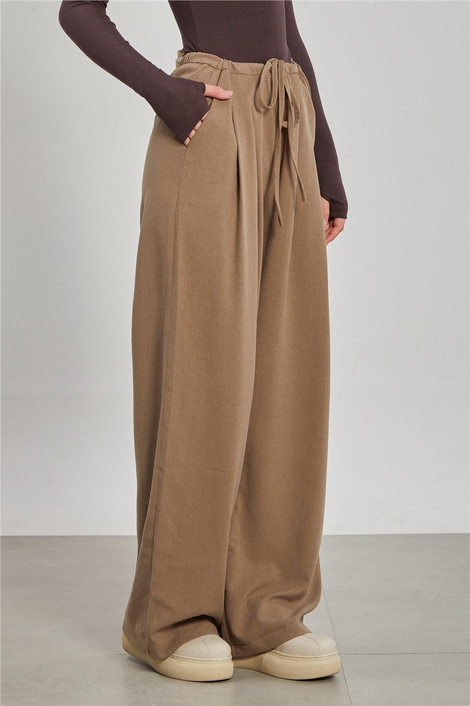 Kadın Pileli Palazzo Pantolon - Haki