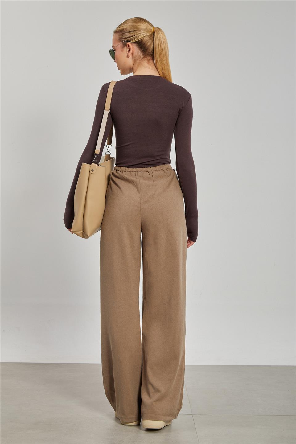 Kadın Pileli Palazzo Pantolon - Haki