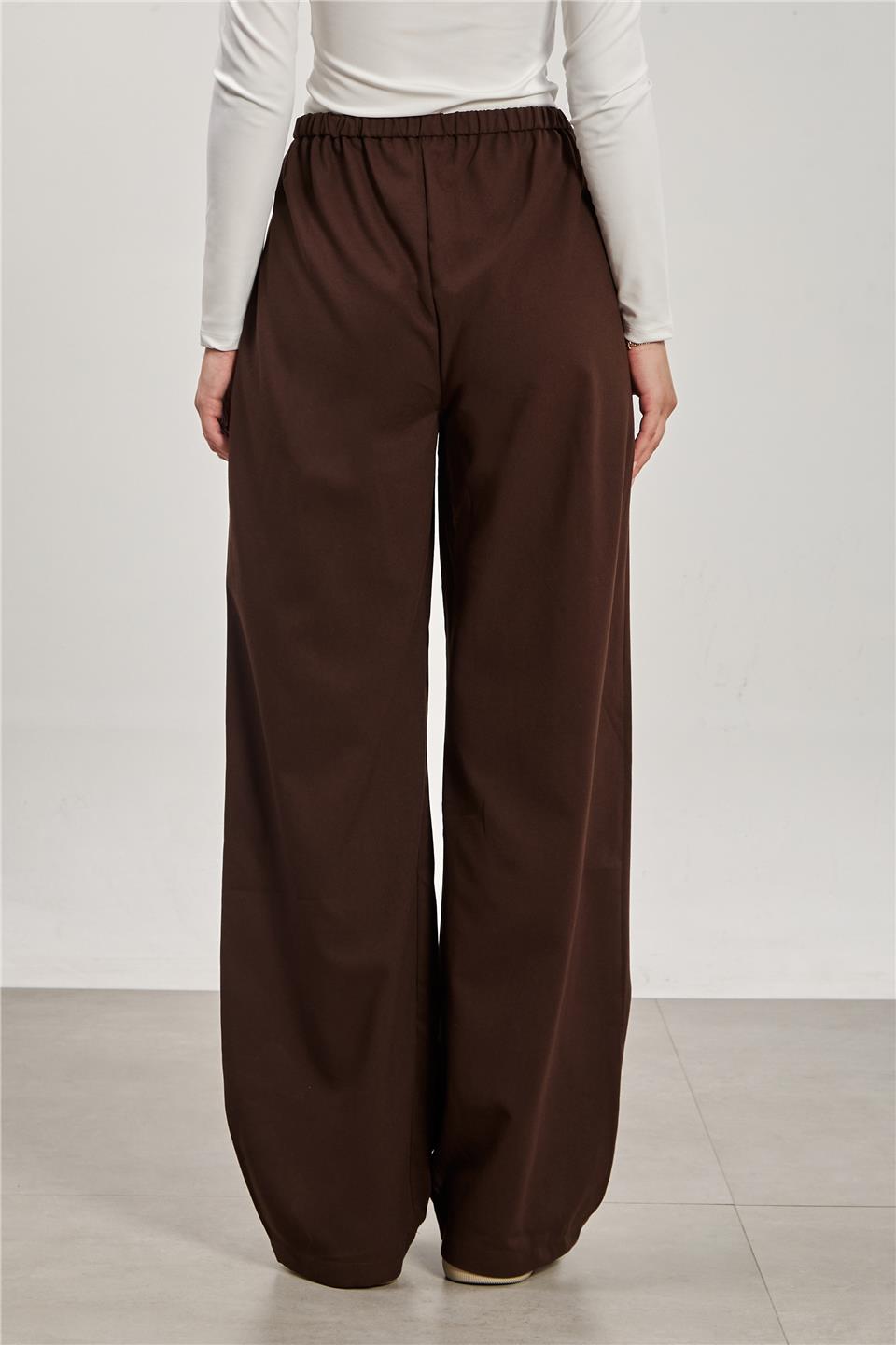 Kadın Pileli Palazzo Pantolon - Kahve