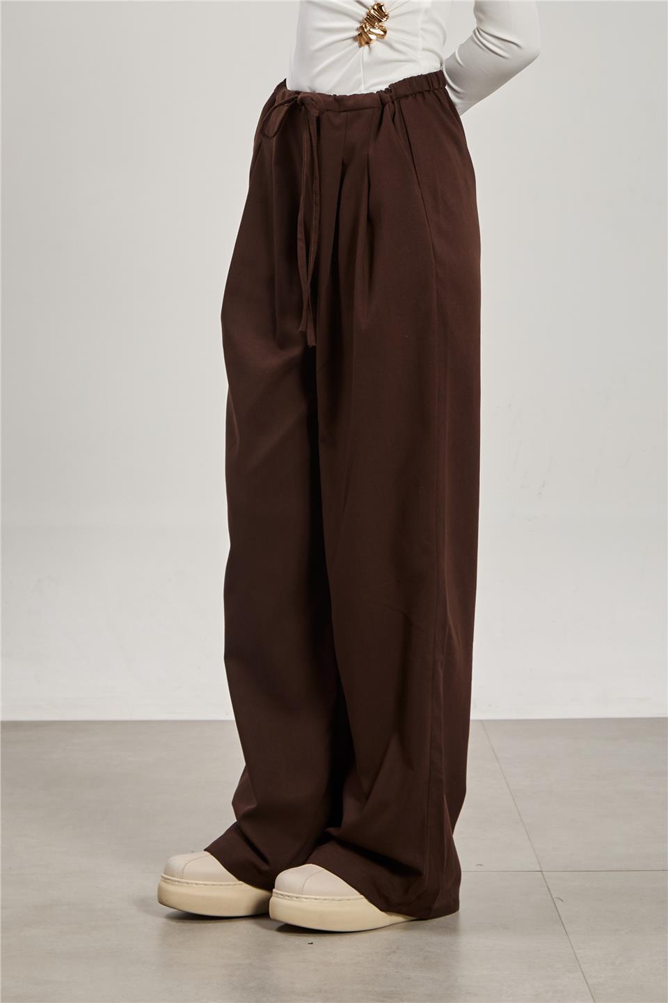 Kadın Pileli Palazzo Pantolon - Kahve