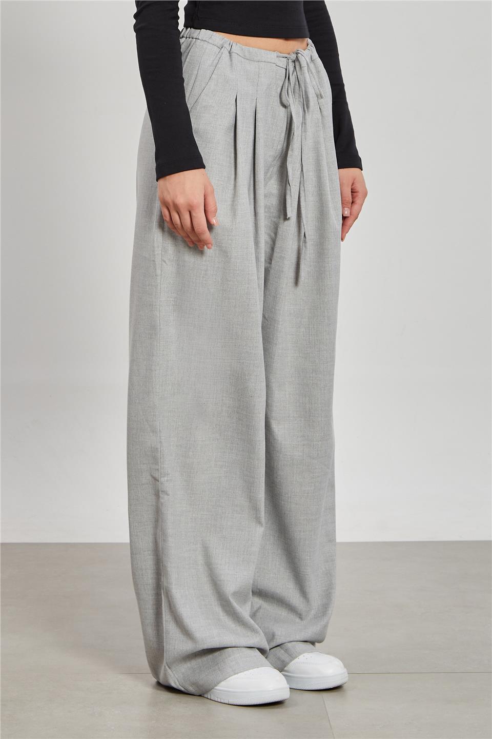 	Kadın Pileli Palazzo Pantolon - Gri