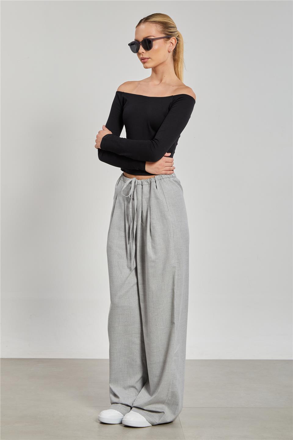 	Kadın Pileli Palazzo Pantolon - Gri