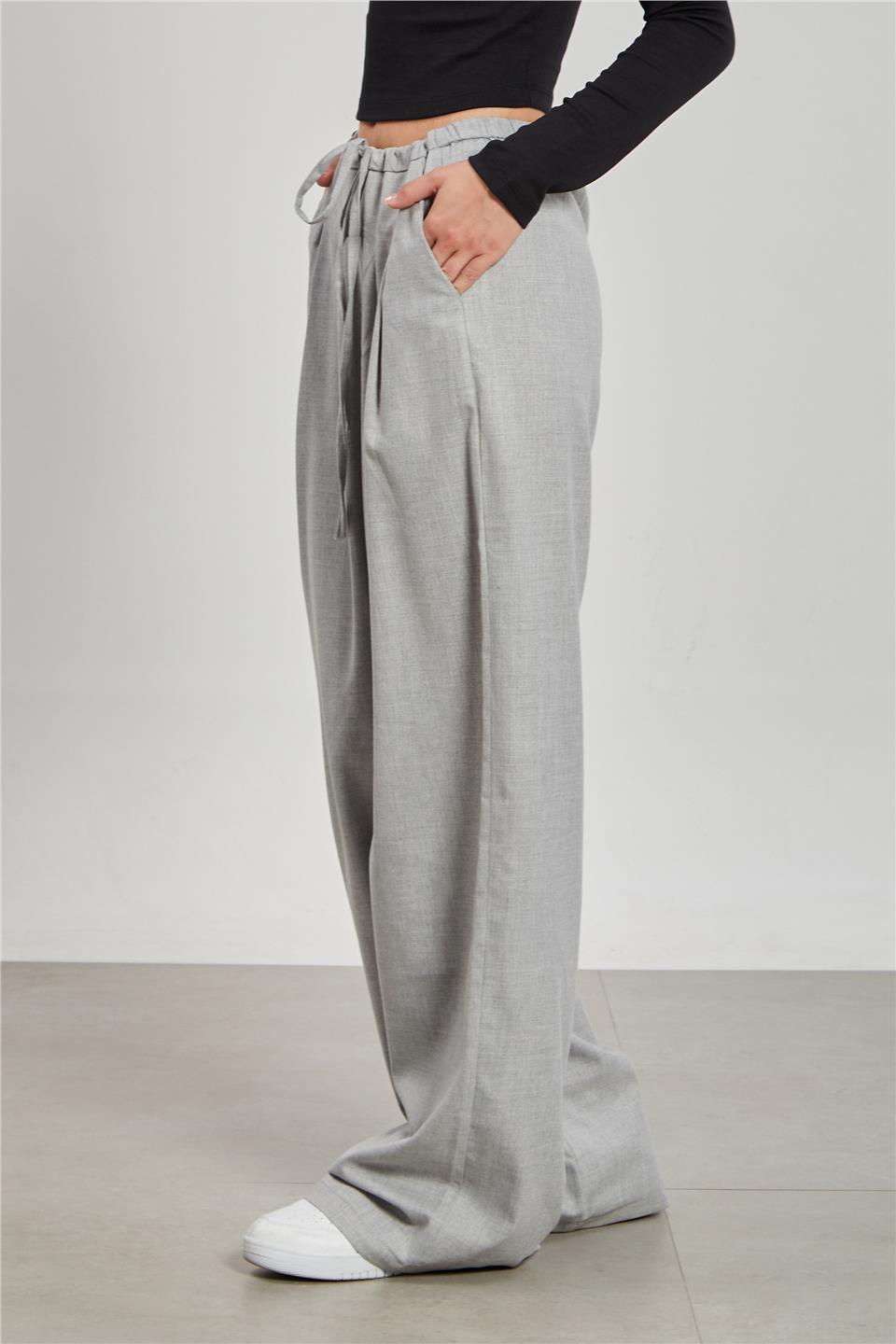 	Kadın Pileli Palazzo Pantolon - Gri