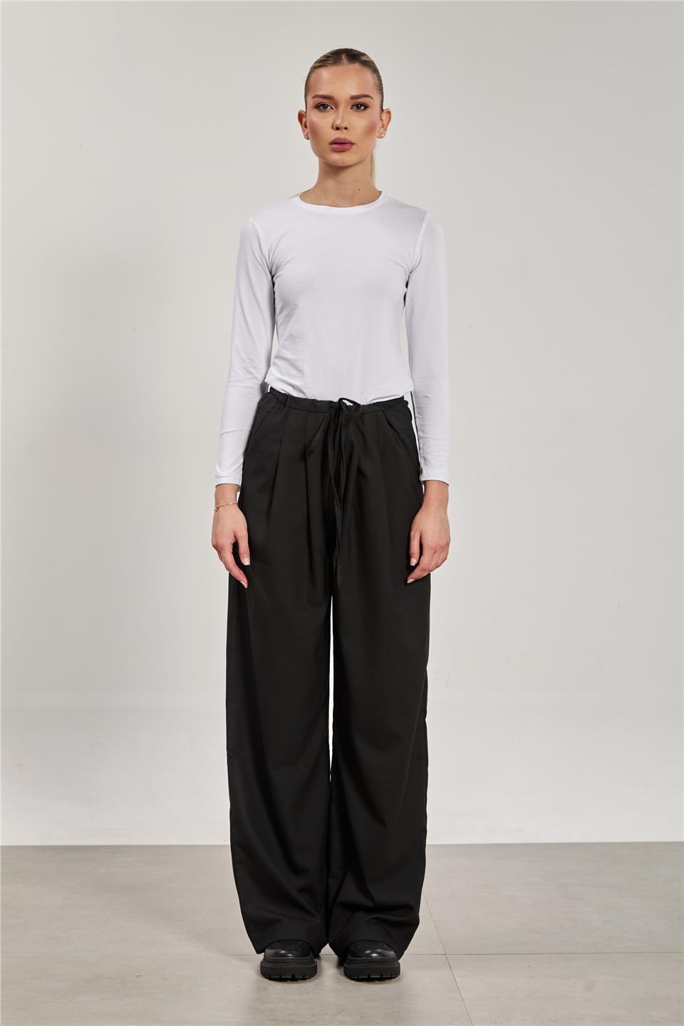 Kadın Pileli Palazzo Pantolon - Siyah