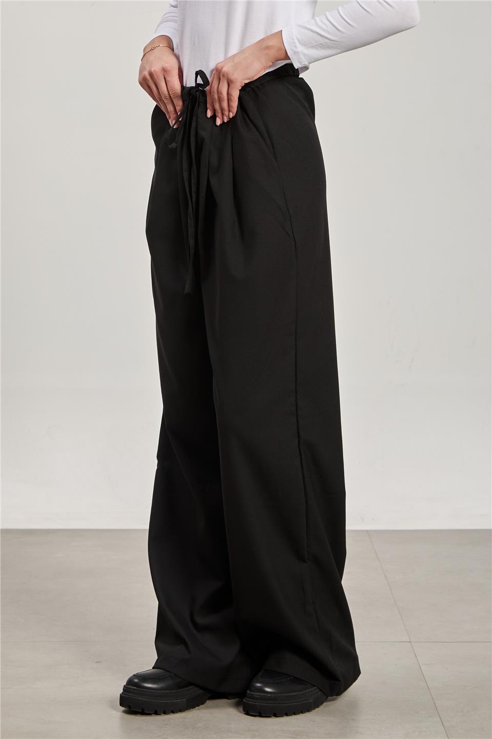 Kadın Pileli Palazzo Pantolon - Siyah