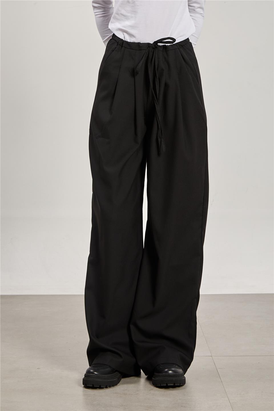 Kadın Pileli Palazzo Pantolon - Siyah