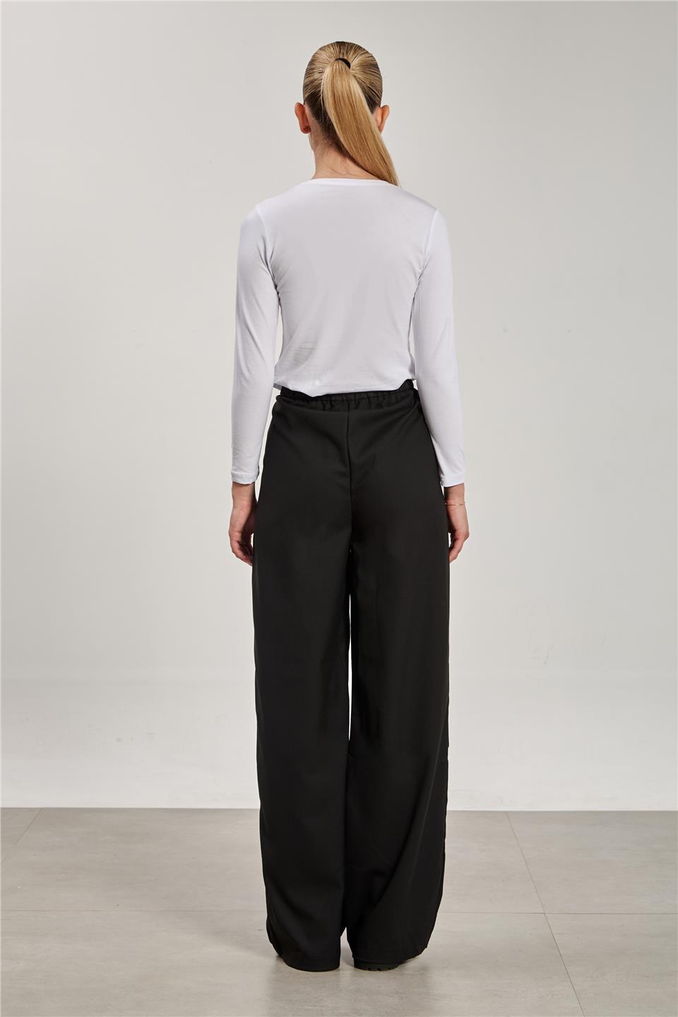 Kadın Pileli Palazzo Pantolon - Siyah