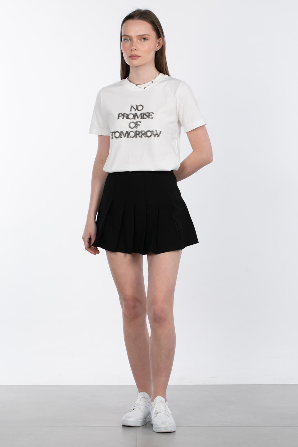 Pileli Şortlu Mini Etek - Siyah