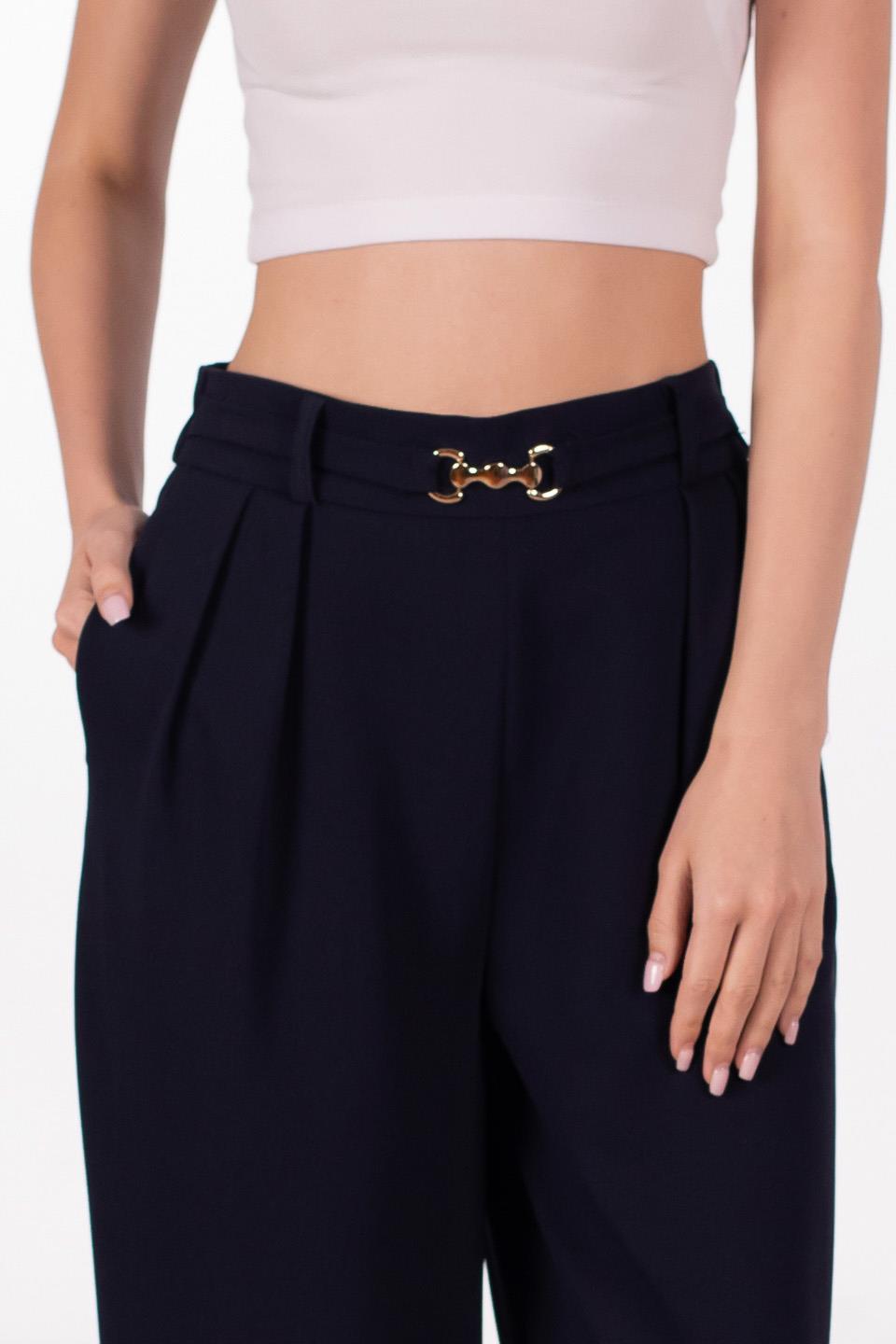 Kadın Premium Tokalı Palazzo Pantolon - Lacivert