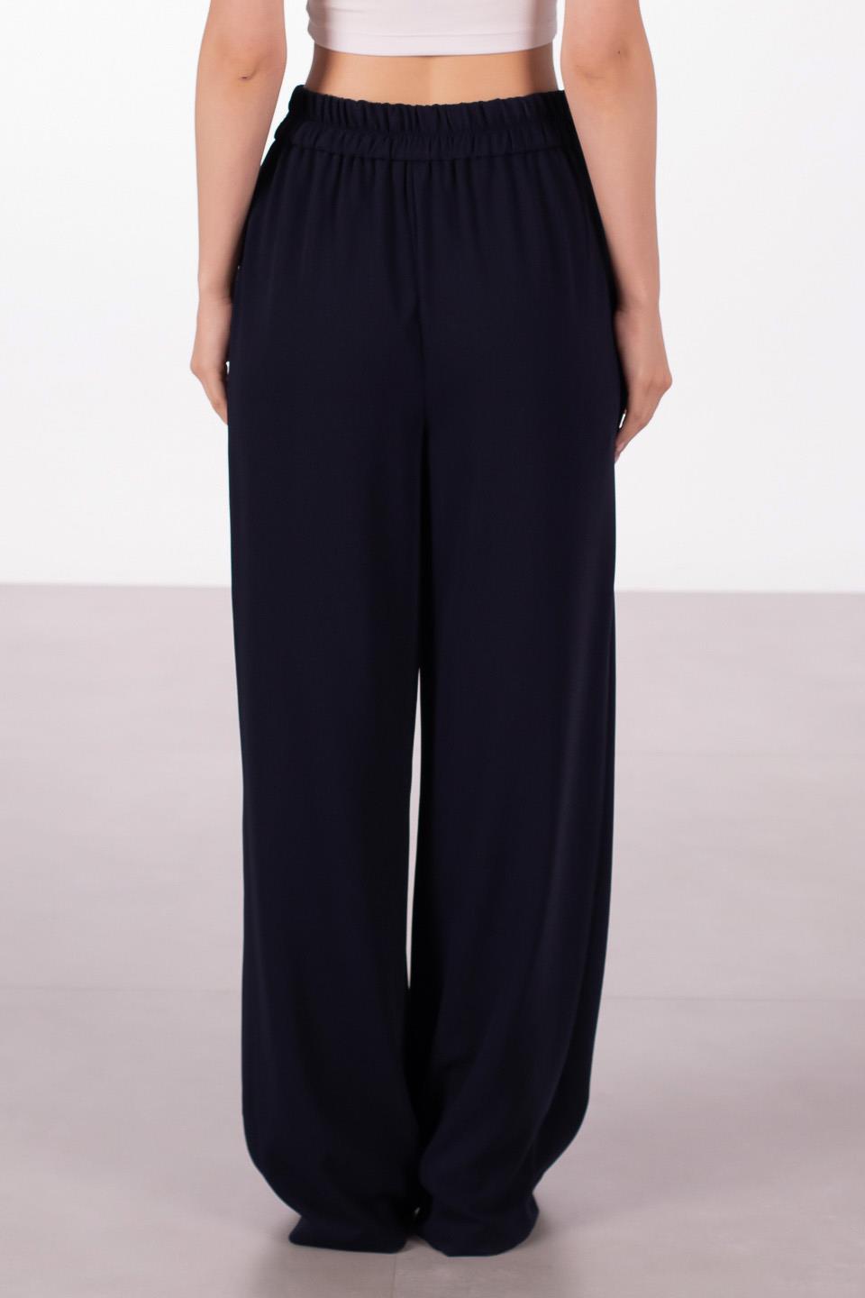 Kadın Premium Tokalı Palazzo Pantolon - Lacivert