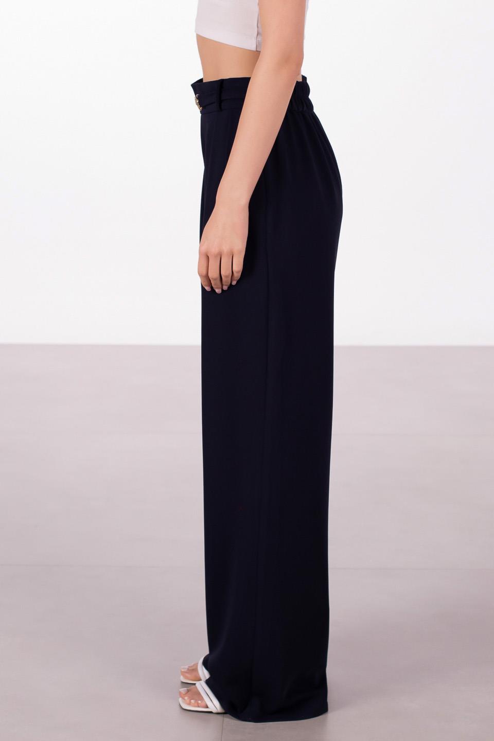 Kadın Premium Tokalı Palazzo Pantolon - Lacivert