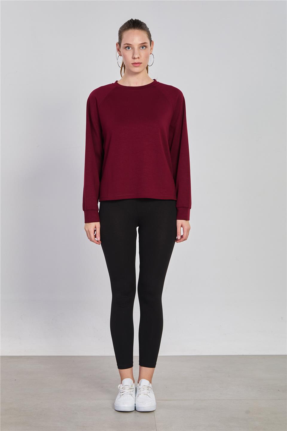 Kadın Reglon Kol Bisiklet Yaka Sweatshirt - Bordo