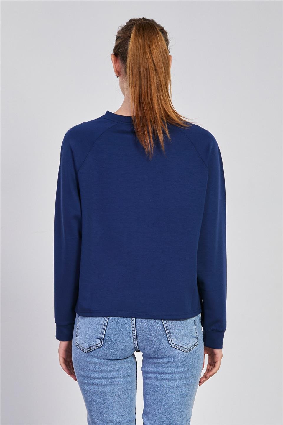 Kadın Reglon Kol Bisiklet Yaka Sweatshirt - Lacivert