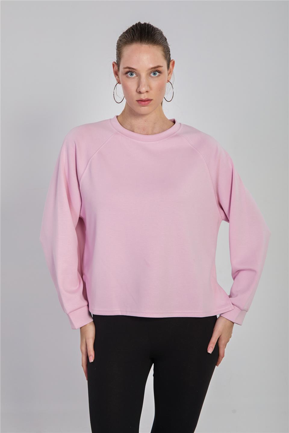 Kadın Reglon Kol Bisiklet Yaka Sweatshirt - Açık Pembe