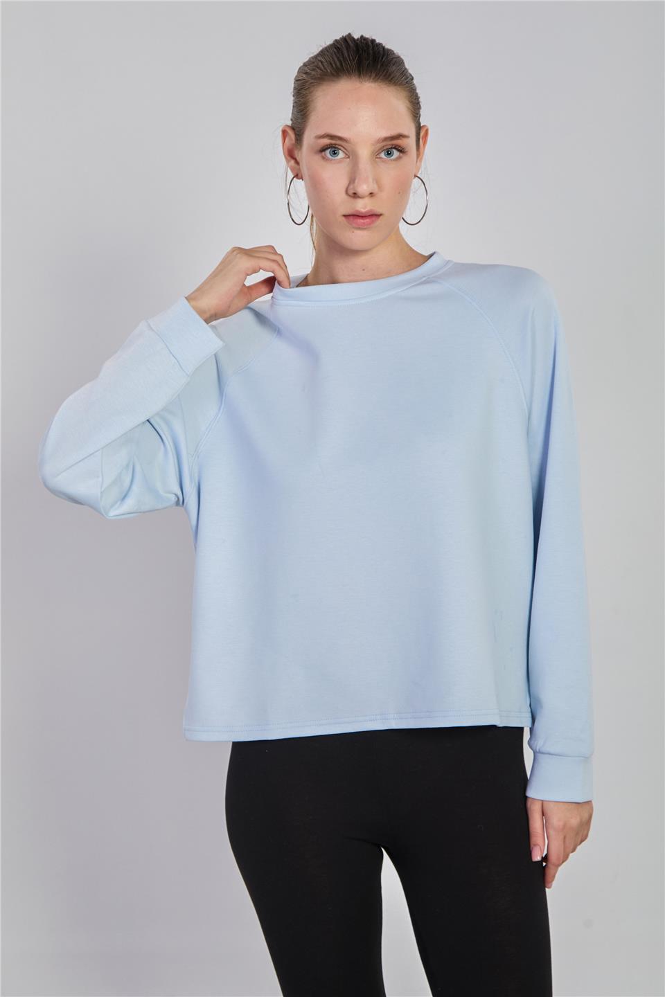 Kadın Reglon Kol Bisiklet Yaka Sweatshirt - Açık Mavi