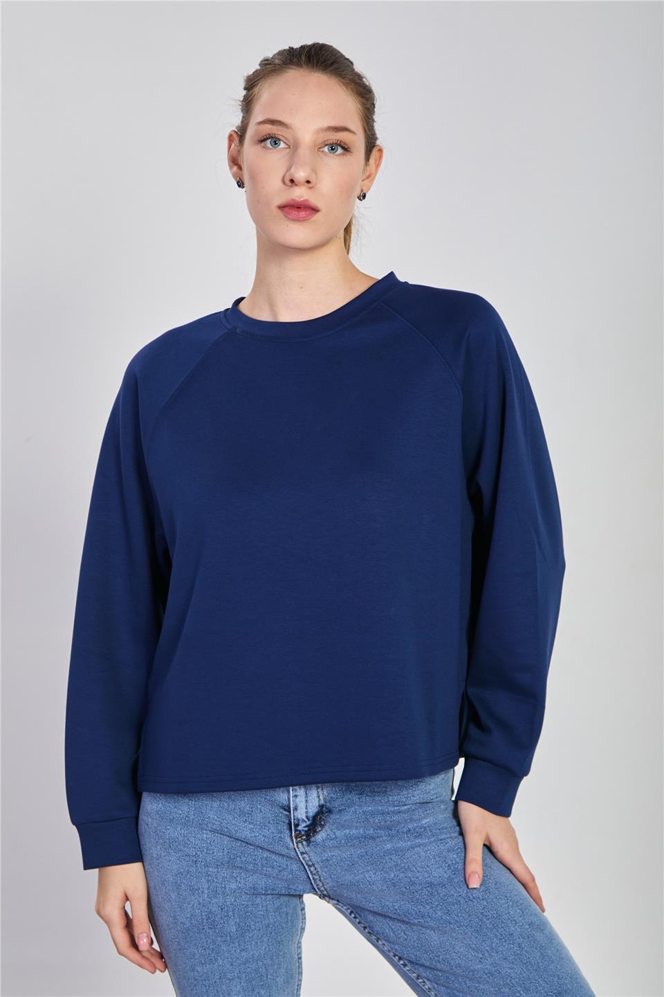 Kadın Reglon Kol Bisiklet Yaka Sweatshirt - Lacivert