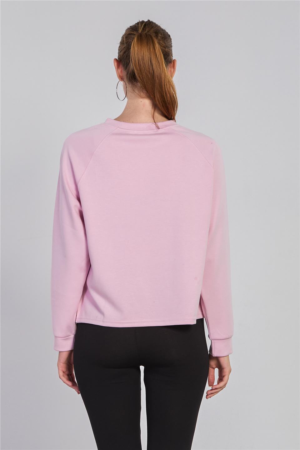 Kadın Reglon Kol Bisiklet Yaka Sweatshirt - Açık Pembe