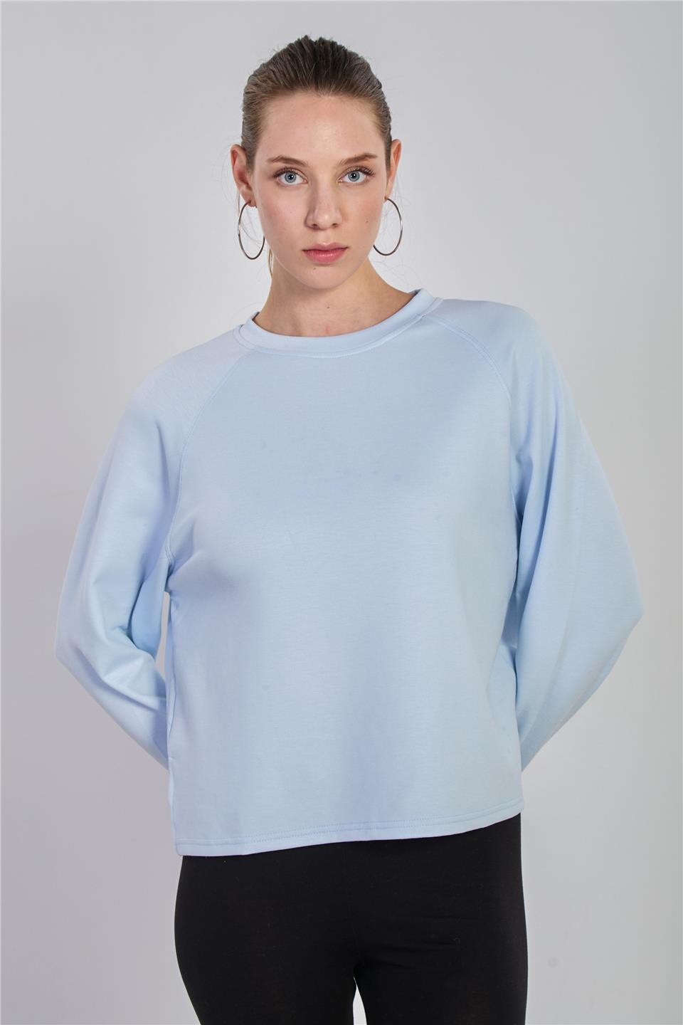 Kadın Reglon Kol Bisiklet Yaka Sweatshirt - Açık Mavi