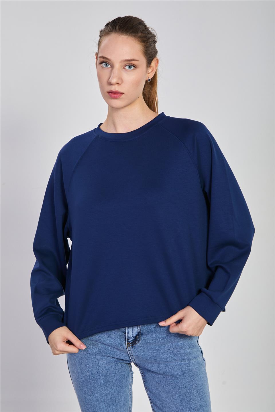 Kadın Reglon Kol Bisiklet Yaka Sweatshirt - Lacivert