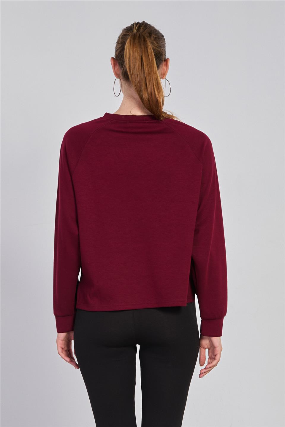 Kadın Reglon Kol Bisiklet Yaka Sweatshirt - Bordo
