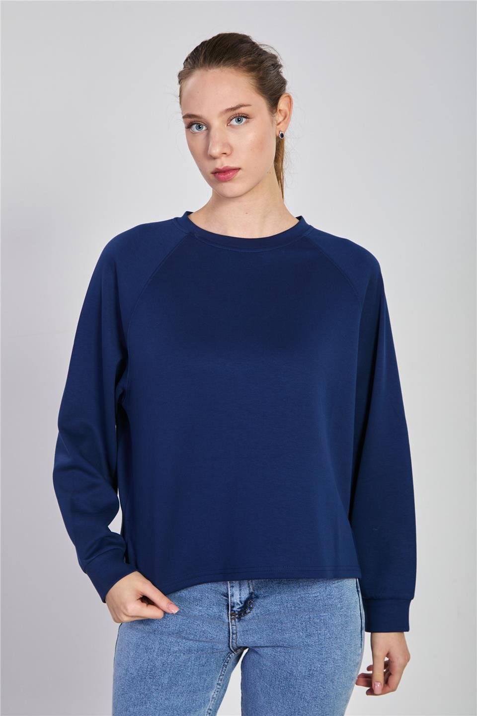 Kadın Reglon Kol Bisiklet Yaka Sweatshirt - Lacivert