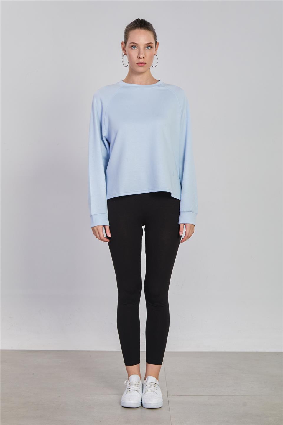 Kadın Reglon Kol Bisiklet Yaka Sweatshirt - Açık Mavi