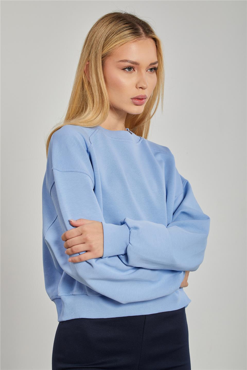 Kadın Reglon Kol Kısa Sweatshirt - Bebe Mavi