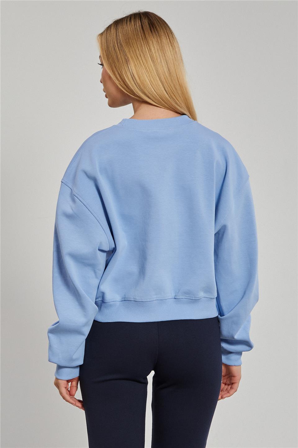 Kadın Reglon Kol Kısa Sweatshirt - Bebe Mavi