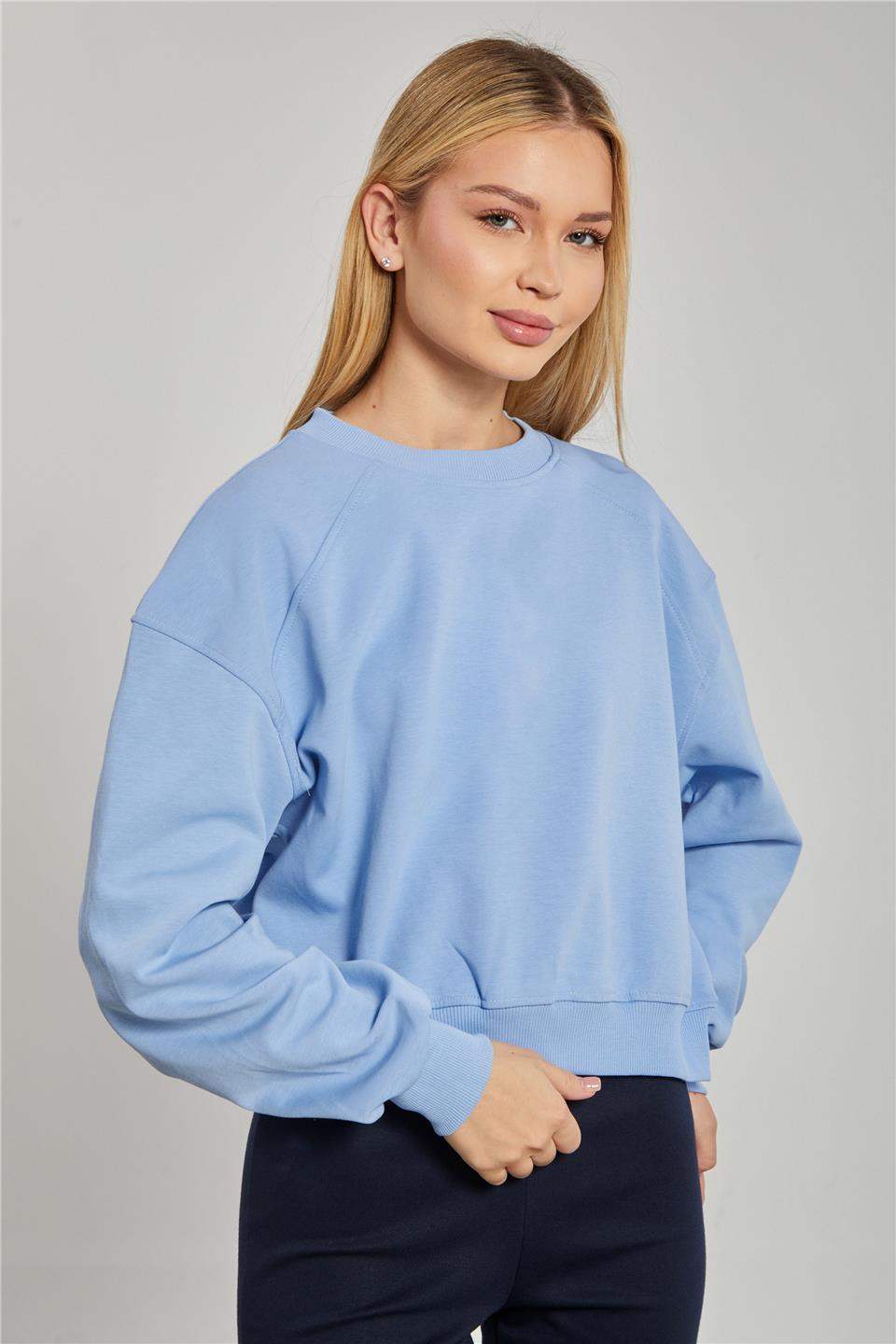 Kadın Reglon Kol Kısa Sweatshirt - Bebe Mavi