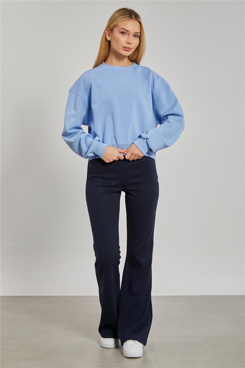 Kadın Reglon Kol Kısa Sweatshirt - Bebe Mavi