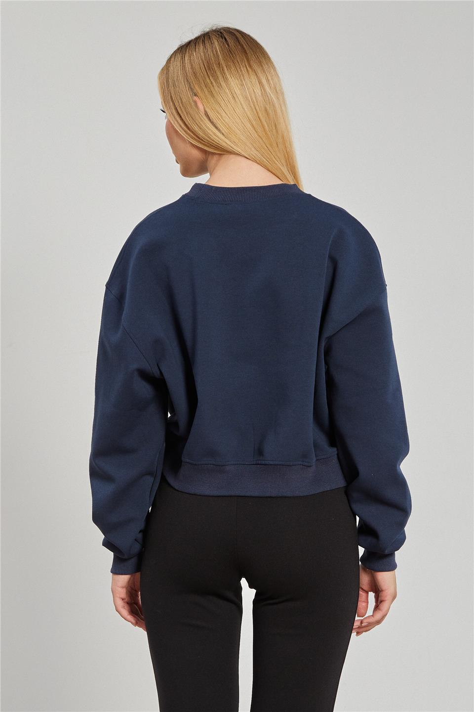 Kadın Reglon Kol Kısa Sweatshirt - Lacivert