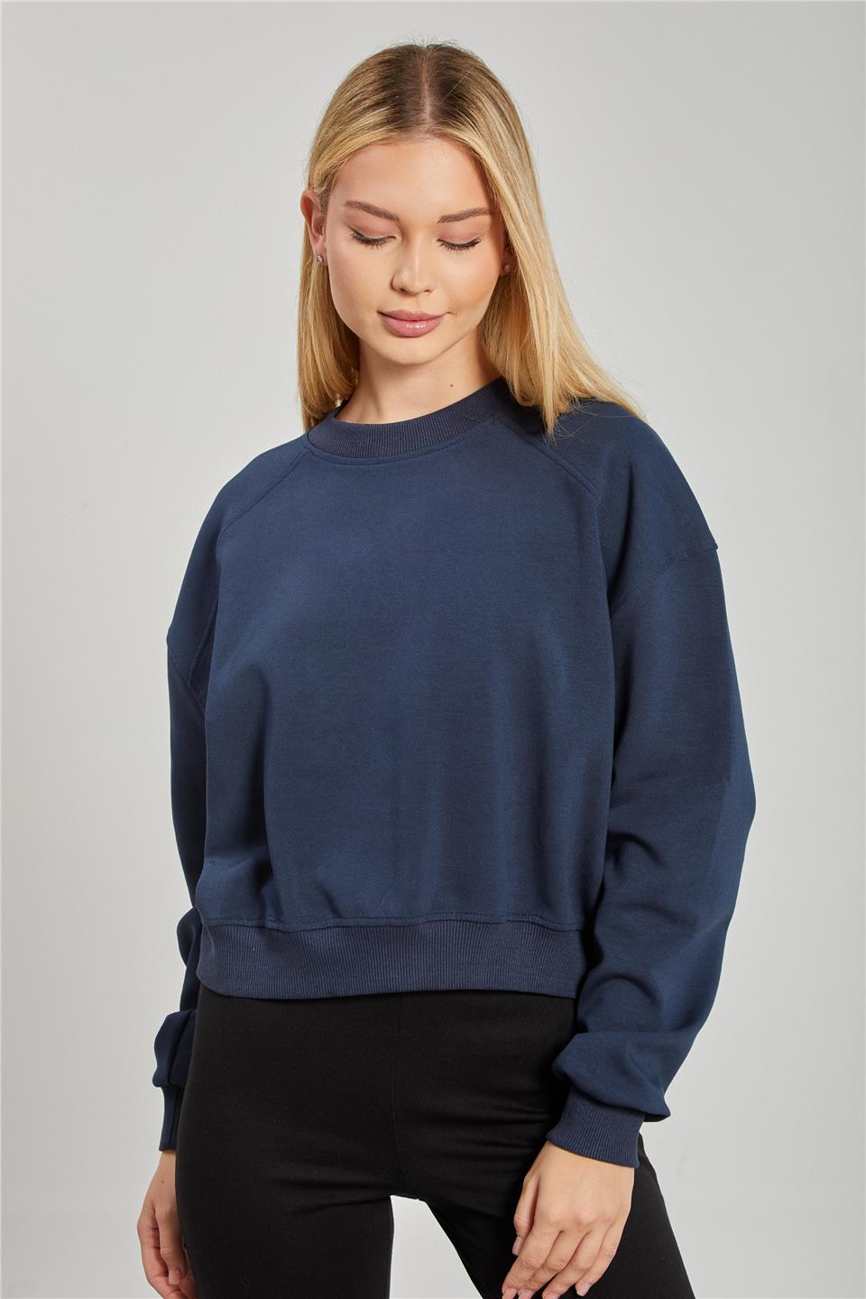 Kadın Reglon Kol Kısa Sweatshirt - Lacivert