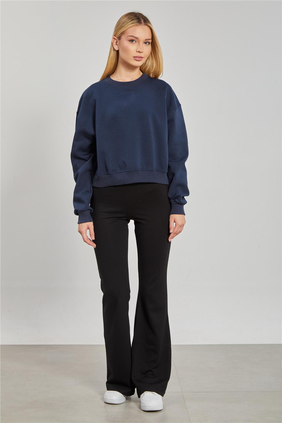 Kadın Reglon Kol Kısa Sweatshirt - Lacivert