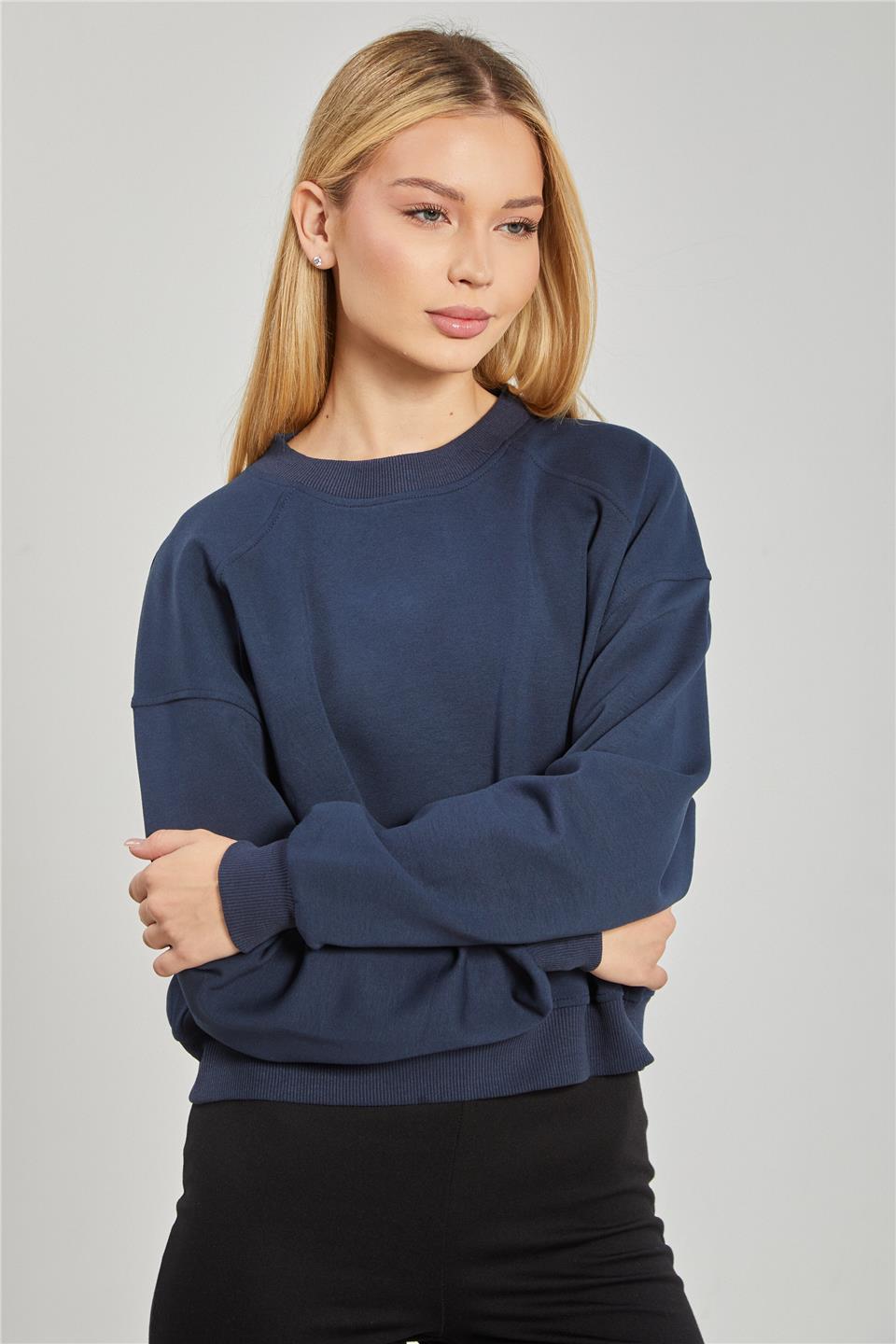 Kadın Reglon Kol Kısa Sweatshirt - Lacivert
