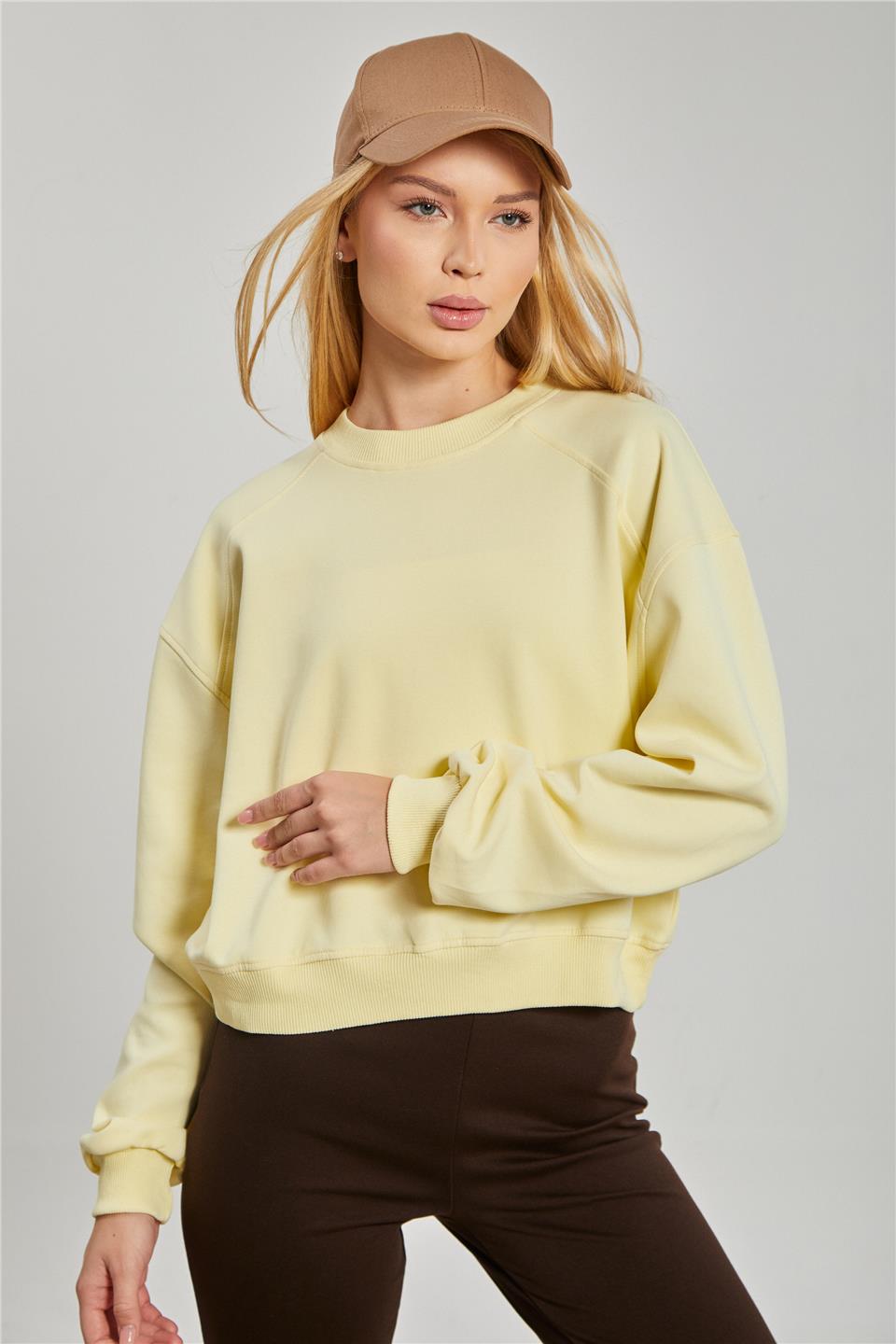 Kadın Reglon Kol Kısa Sweatshirt - Sarı