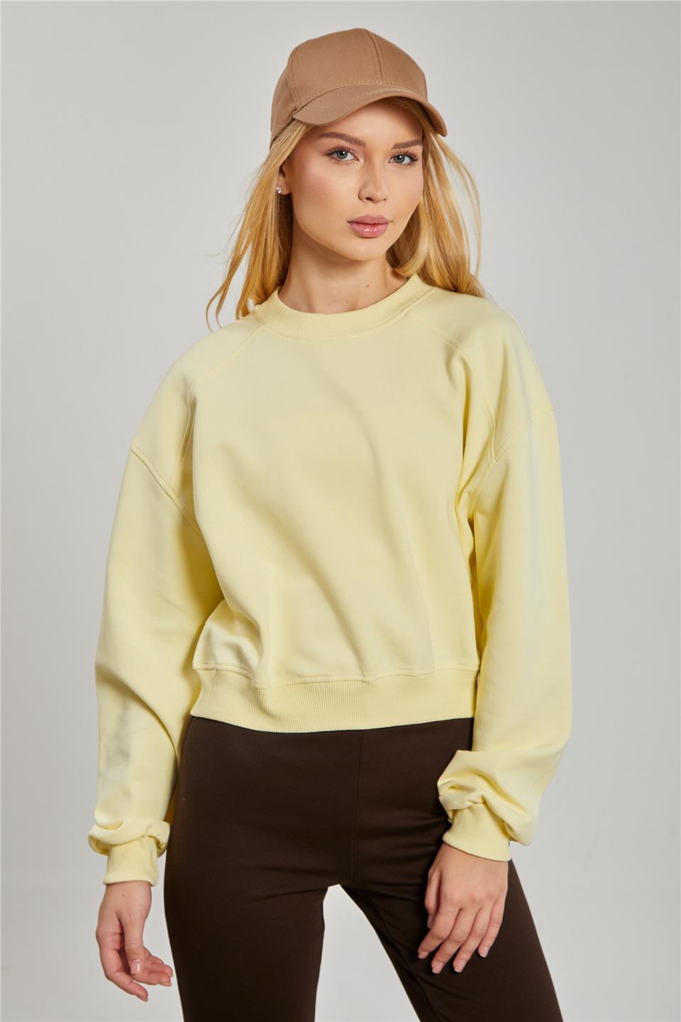 Kadın Reglon Kol Kısa Sweatshirt - Sarı