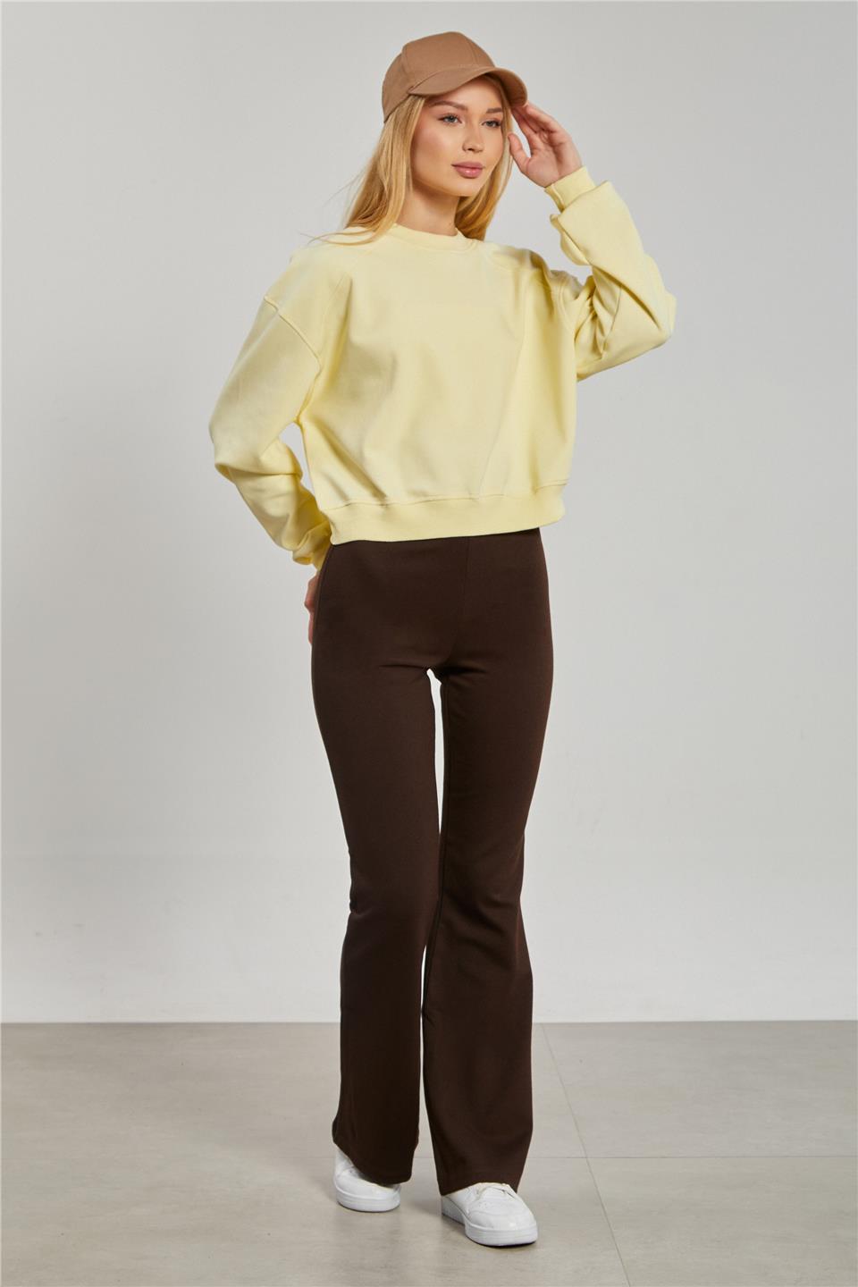 Kadın Reglon Kol Kısa Sweatshirt - Sarı