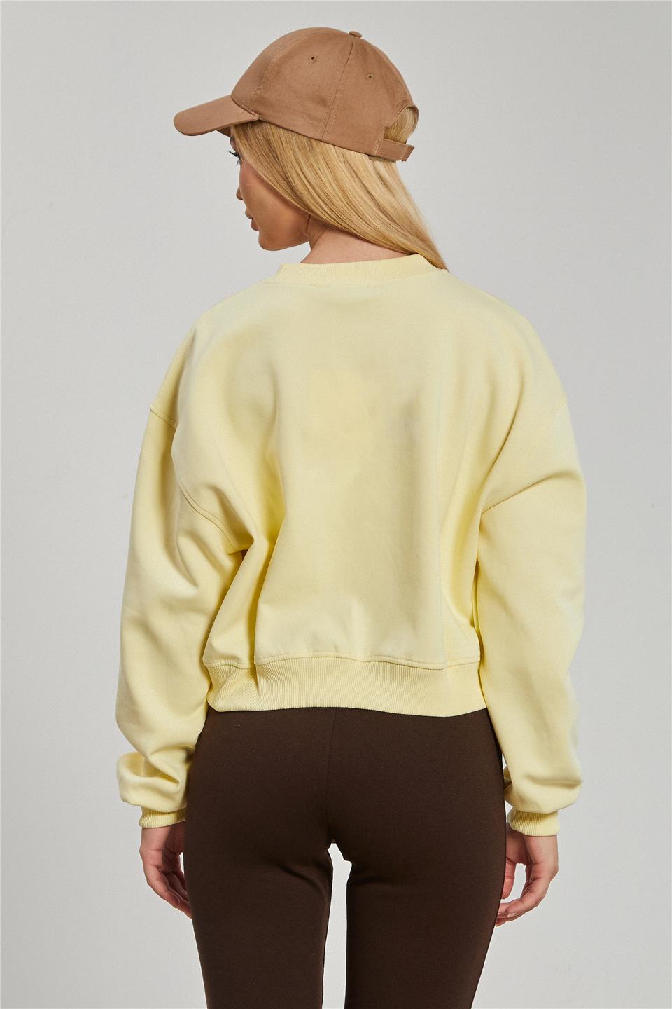 Kadın Reglon Kol Kısa Sweatshirt - Sarı