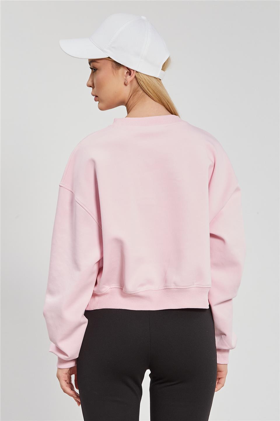 Kadın Reglon Kol Kısa Sweatshirt - Toz Pembe