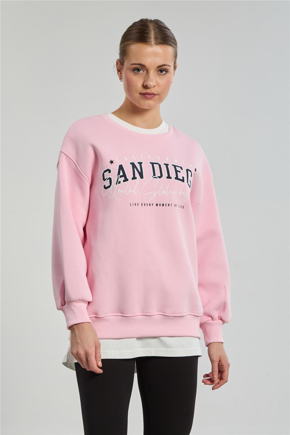 Kadın San Diego Baskılı Sweatshirt - Şeker Pembe