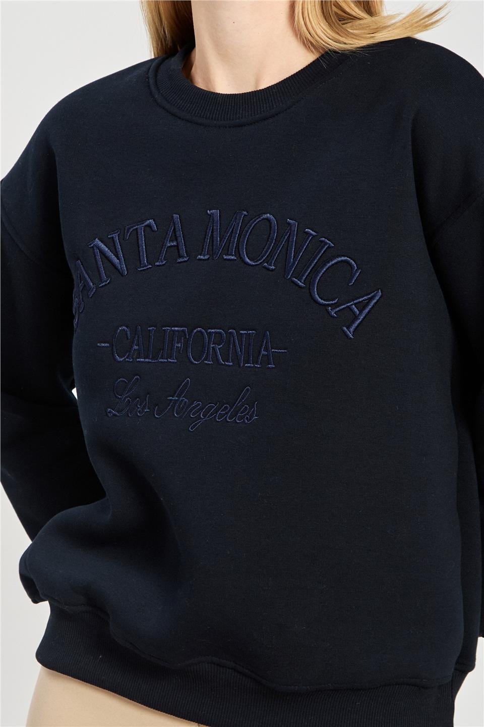 Kadın Santa Monica Yazılı Sweatshirt - Lacivert