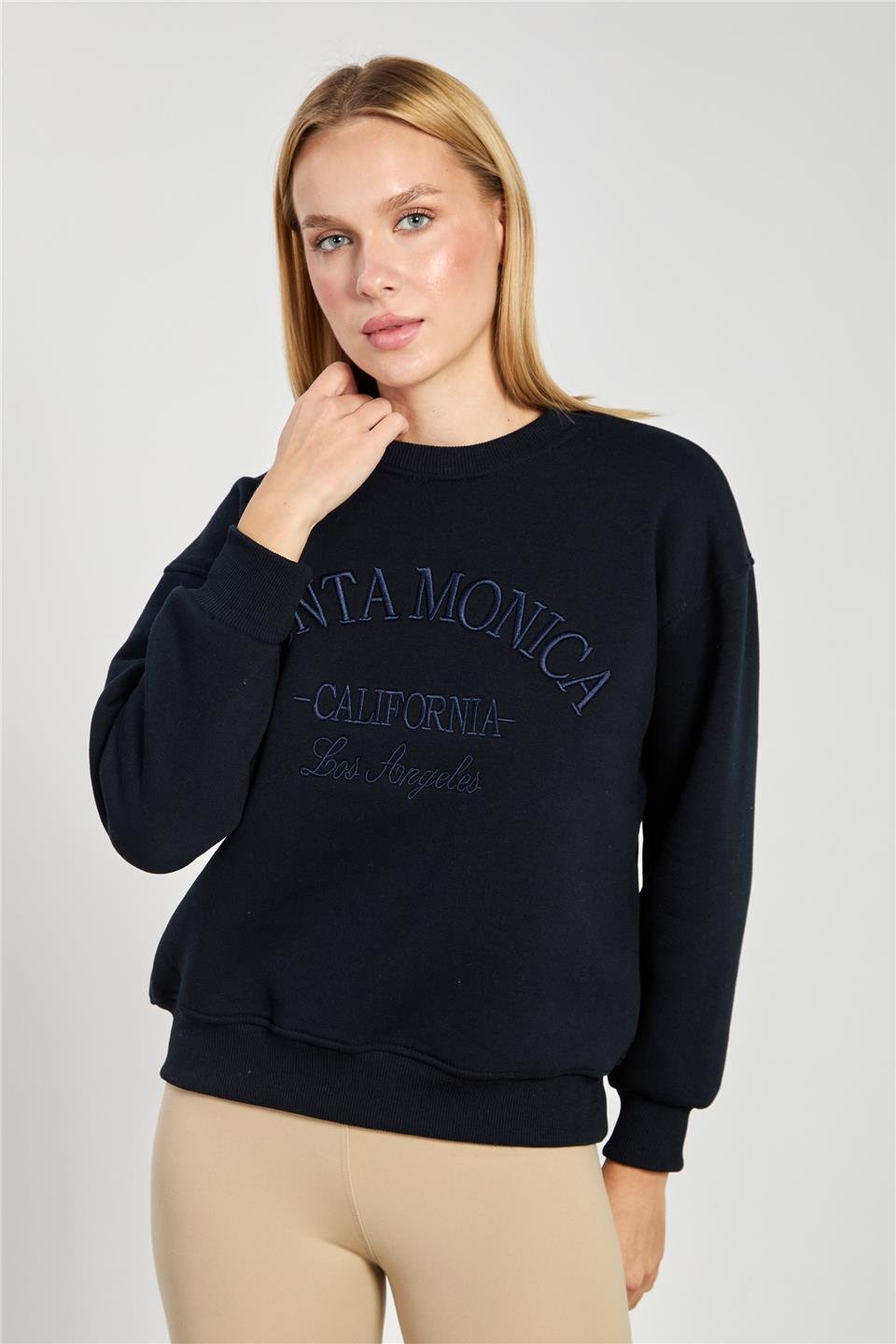 Kadın Santa Monica Yazılı Sweatshirt - Lacivert