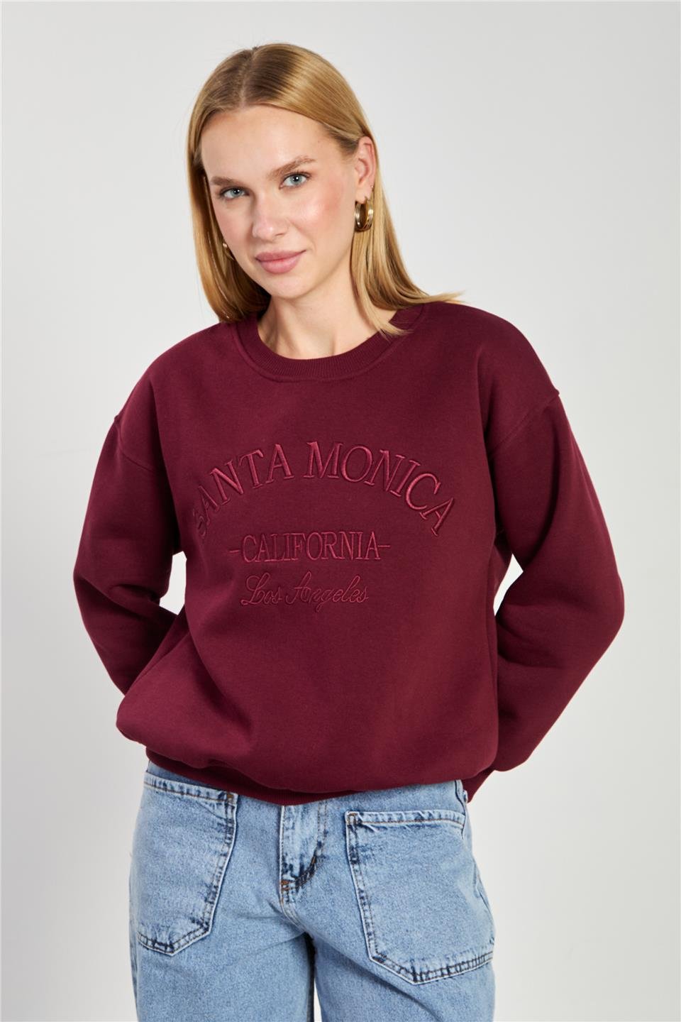 Kadın Santa Monica Yazılı Sweatshirt - Mürdüm