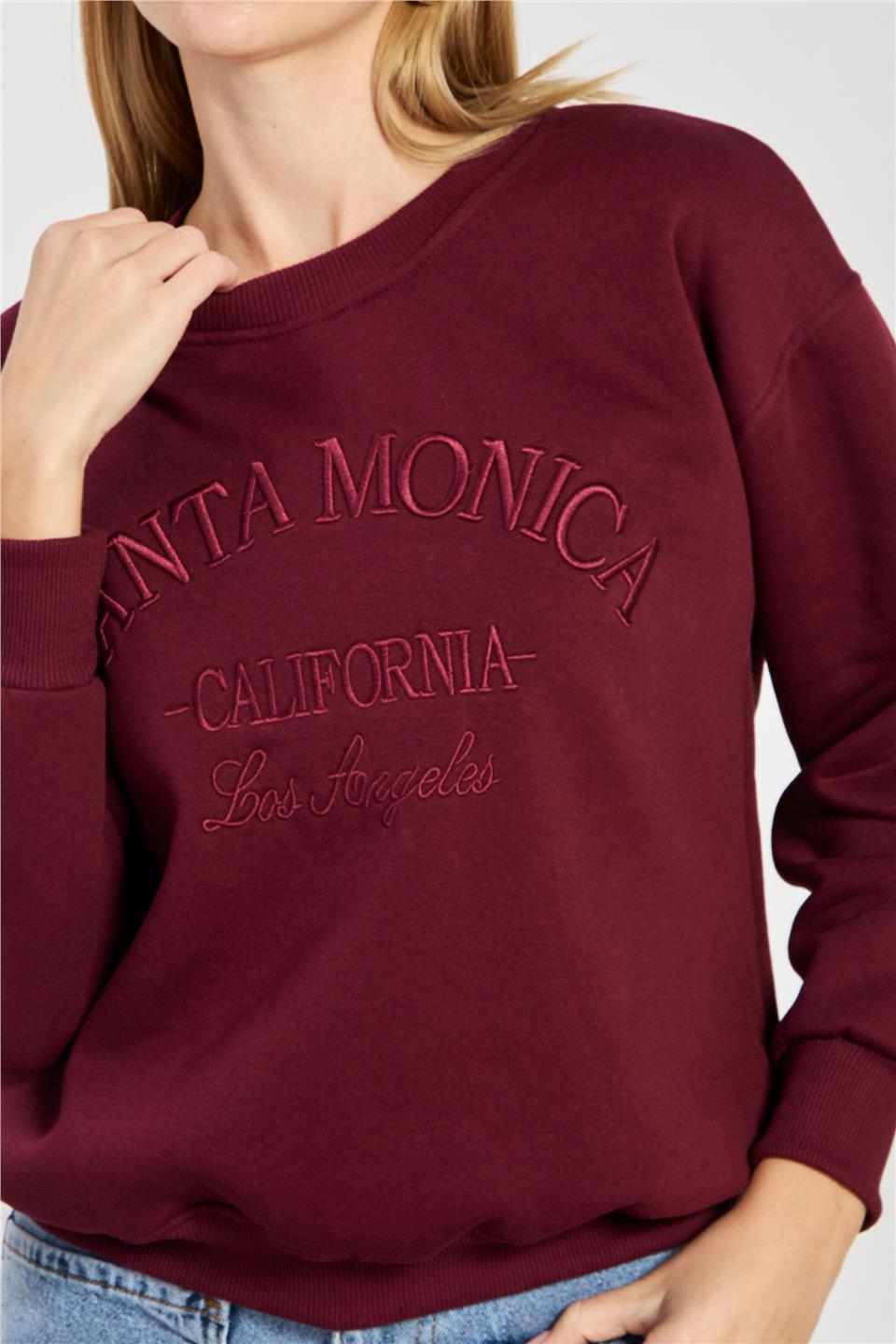 Kadın Santa Monica Yazılı Sweatshirt - Mürdüm