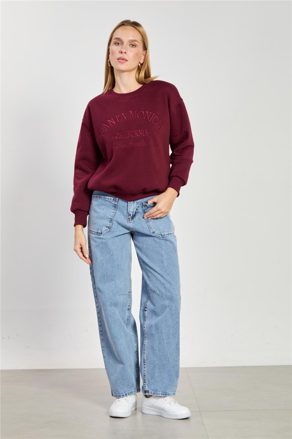 Kadın Santa Monica Yazılı Sweatshirt - Mürdüm