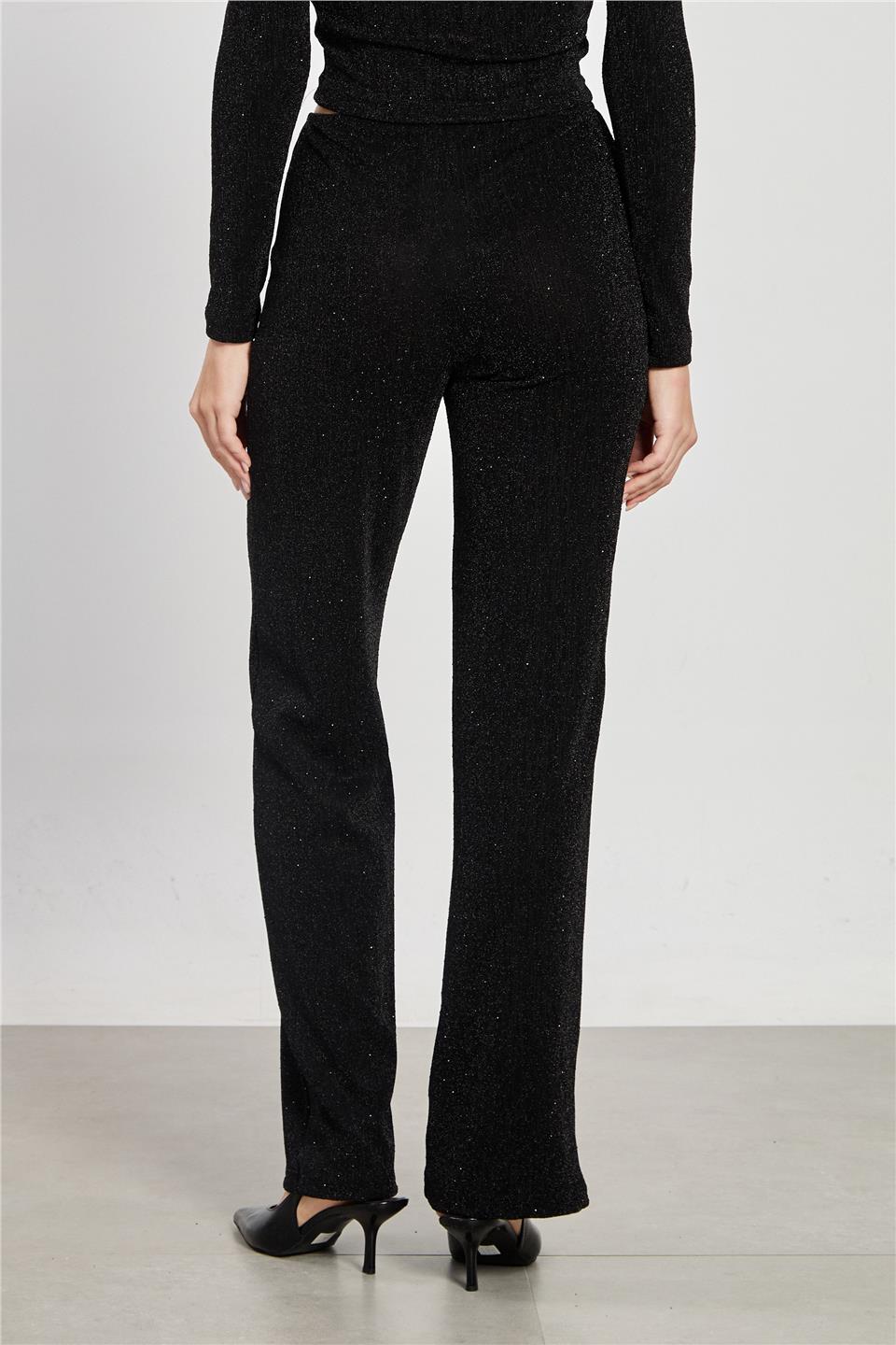Kadın Simli Bol Paça Pantolon - Siyah