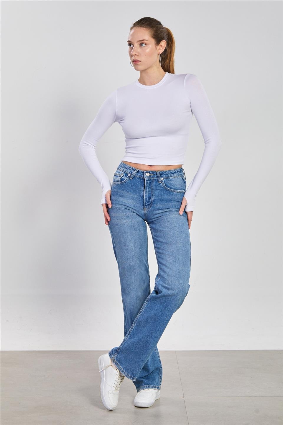 Kadın Straight Leg Jean Pantolon - Açık Mavi