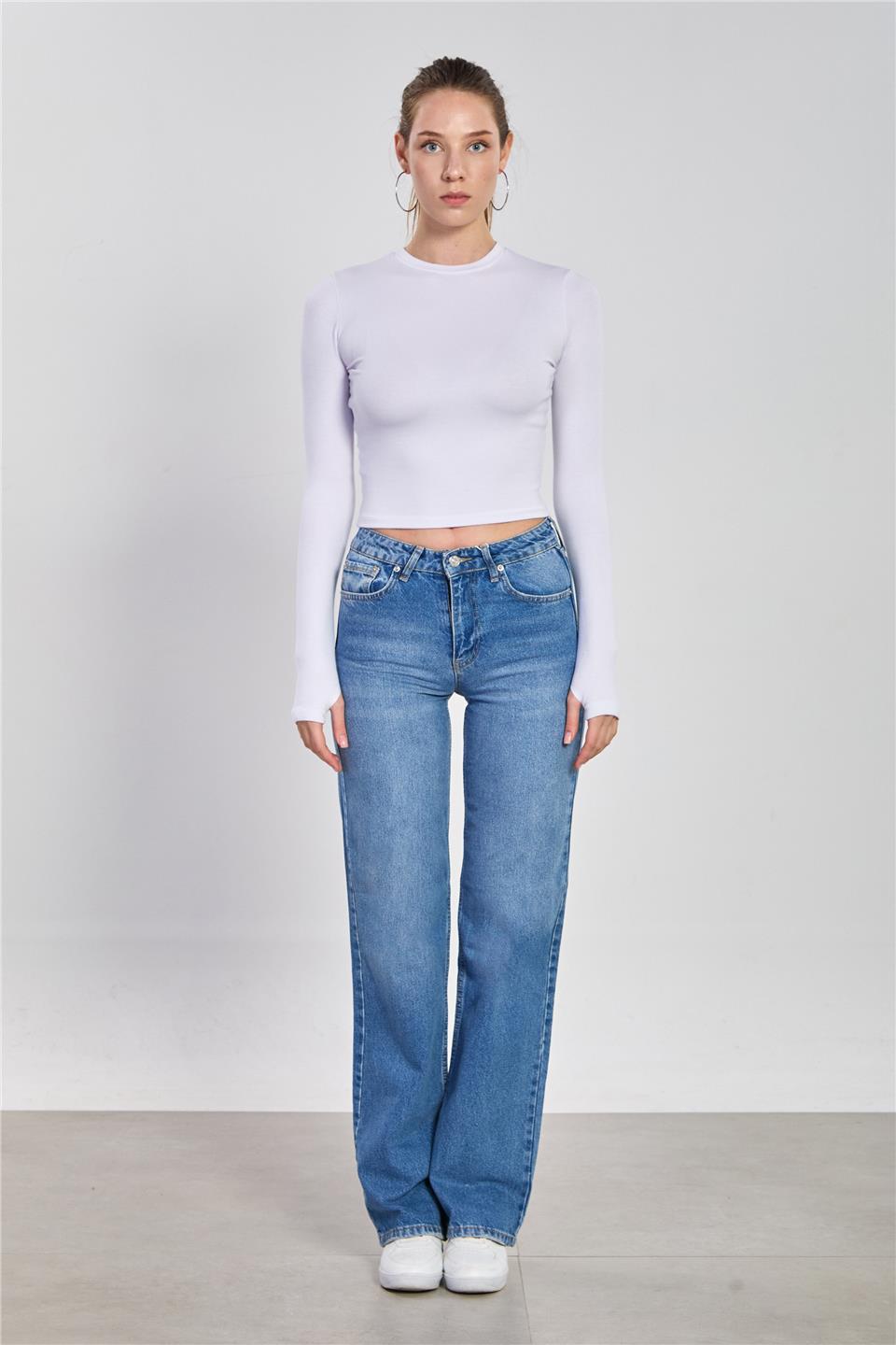 Kadın Straight Leg Jean Pantolon - Açık Mavi