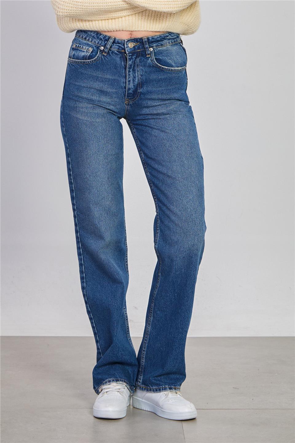 Kadın Straight Leg Jean Pantolon - Orta Mavi
