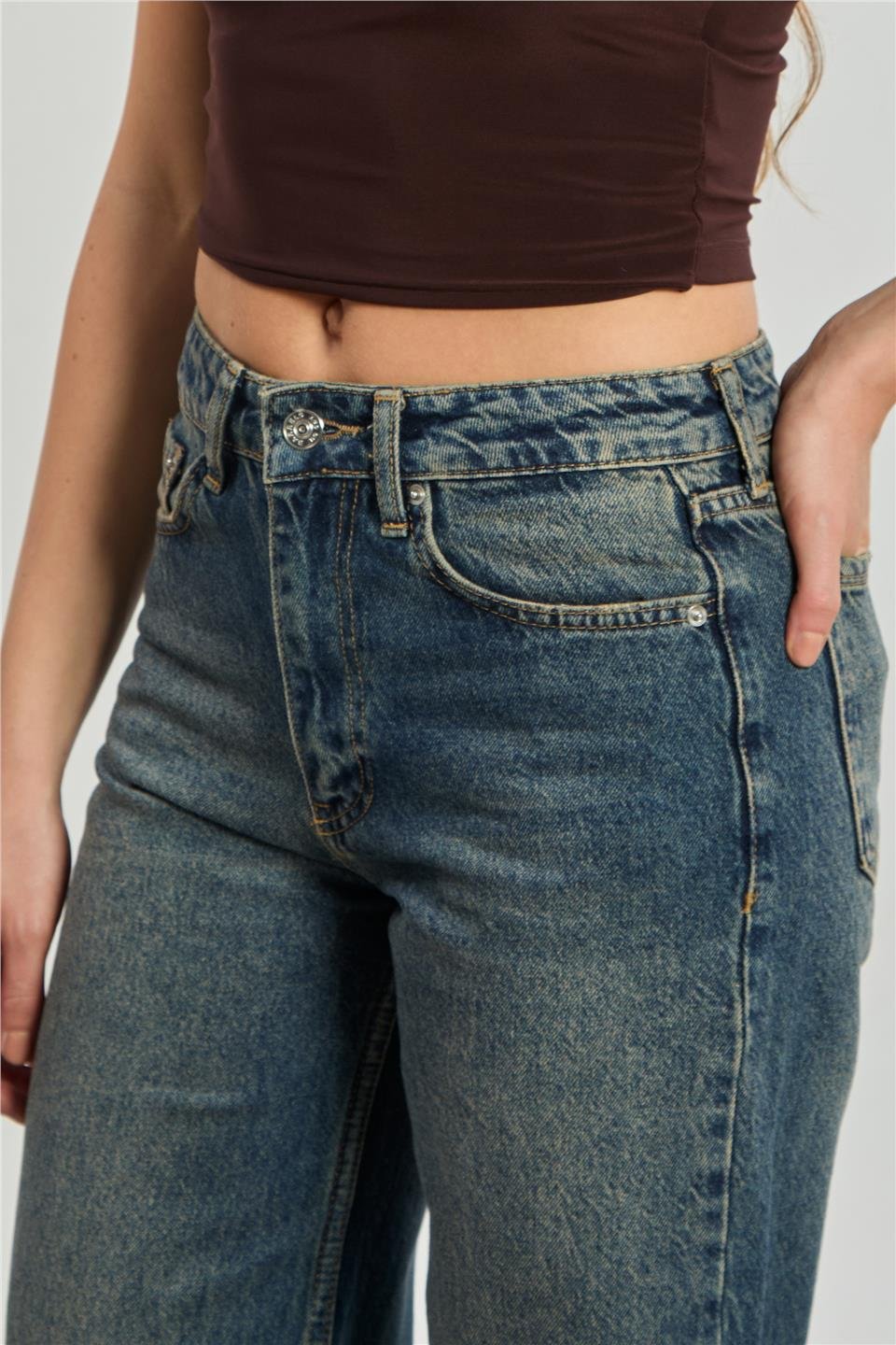 Kadın Straight Leg Jean Pantolon - Yeşil Tint